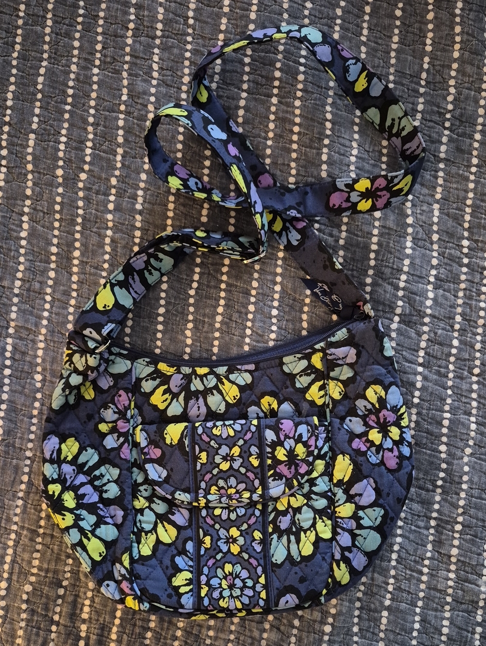 Vera Bradley Navy Shoulder Bag with Yellow, Purple & Aqua Floral Print